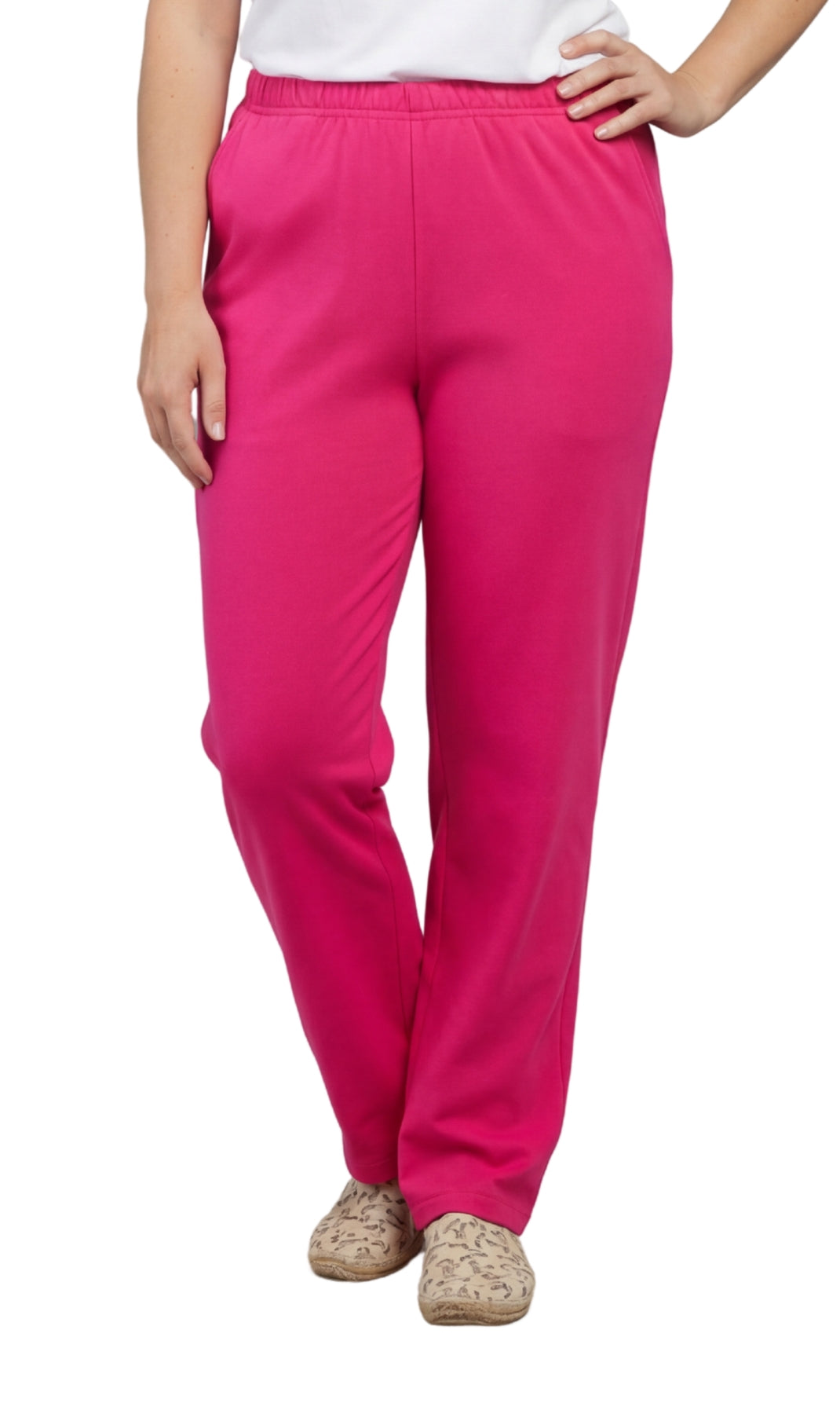Women's Knit Pull on Pants - Cotton Blend with Flat Front waistband