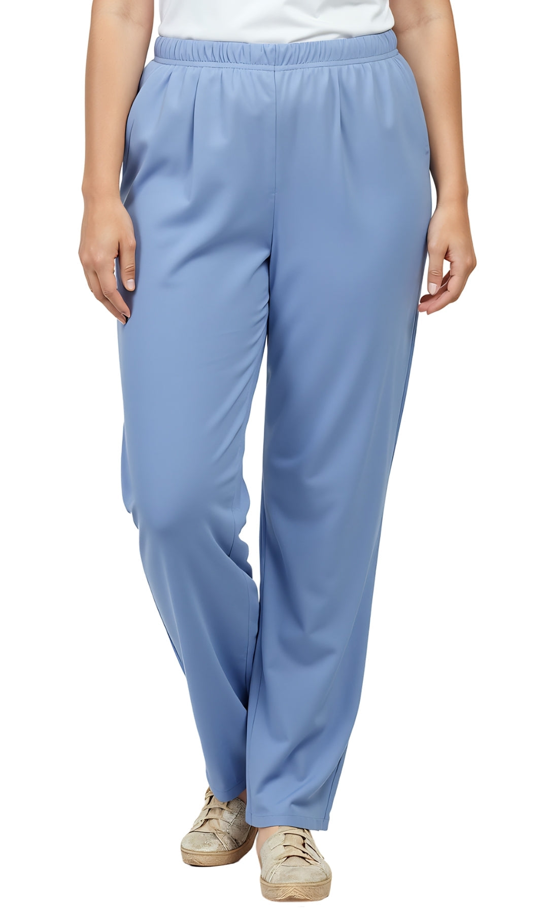 Women's Knit Pull on Pants - Cotton Blend with Flat Front waistband