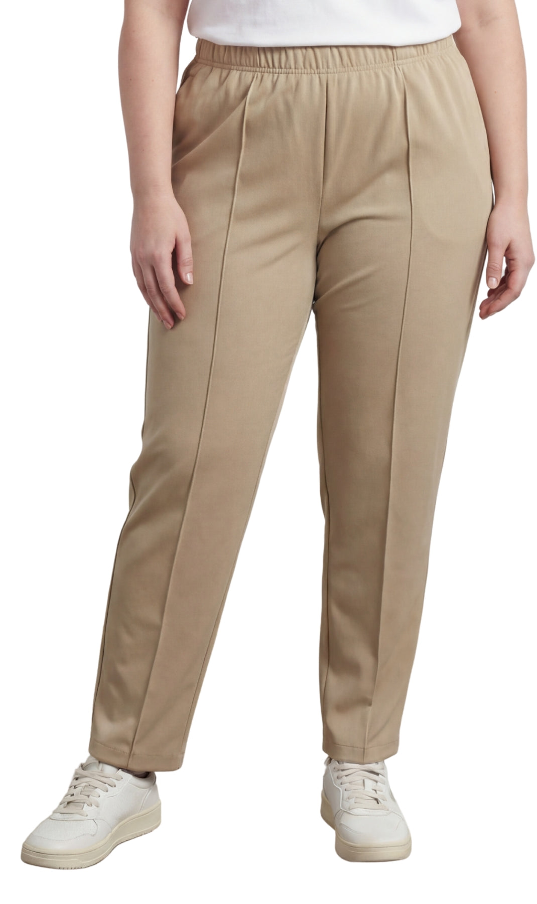 Womens Classic Poly Knit Pants - Pull On Slacks with Elastic Waist
