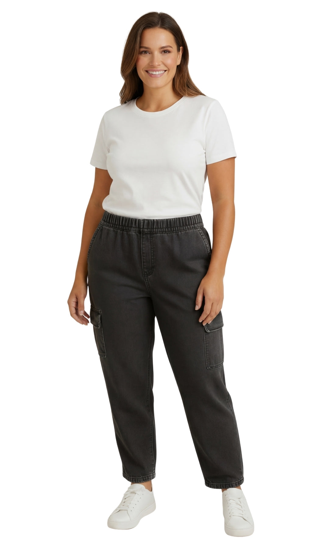 Women's Lightweight Elastic Stretch Waist Casual Denim Pull-on Cargo Pants