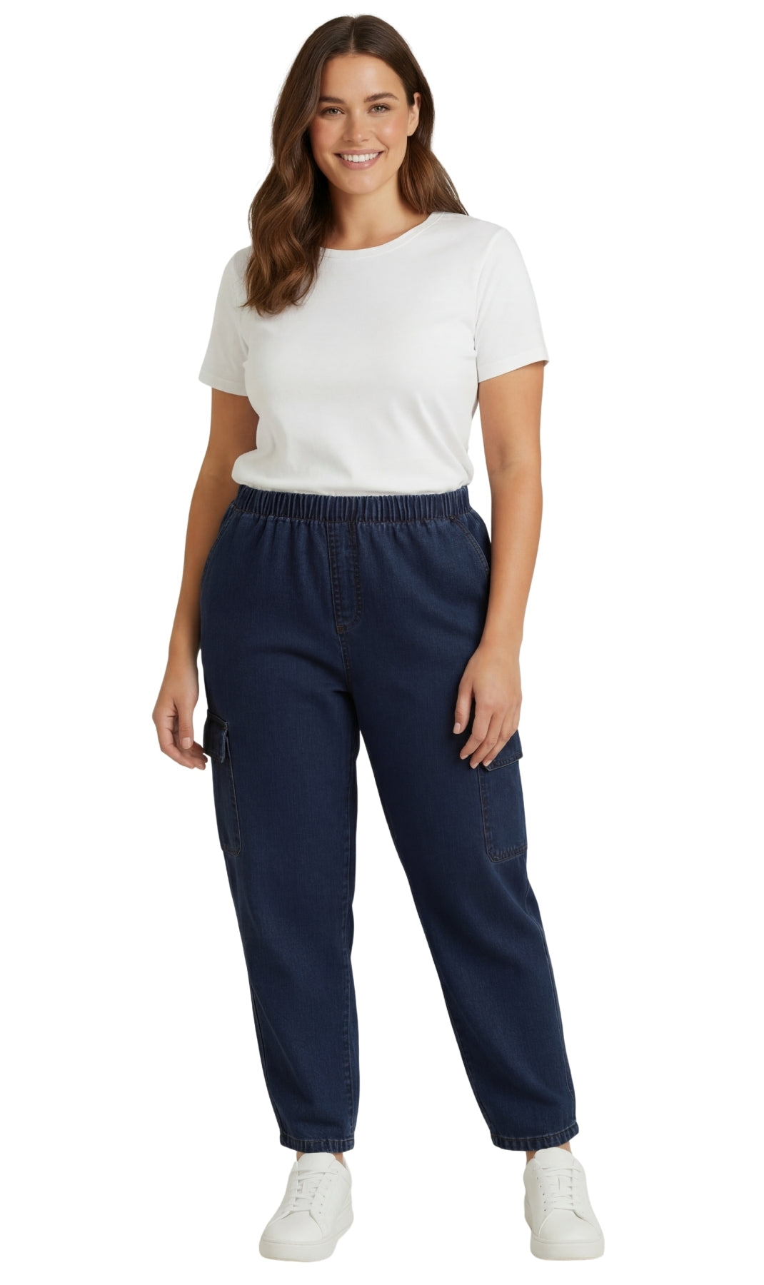 Women's Lightweight Elastic Stretch Waist Casual Denim Pull-on Cargo Pants