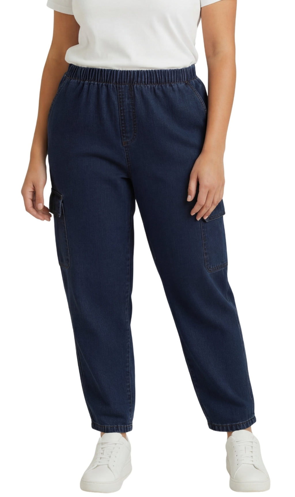 Women's Lightweight Elastic Stretch Waist Casual Denim Pull-on Cargo Pants