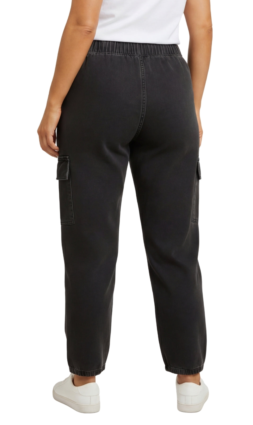 Women's Lightweight Elastic Stretch Waist Casual Denim Pull-on Cargo Pants