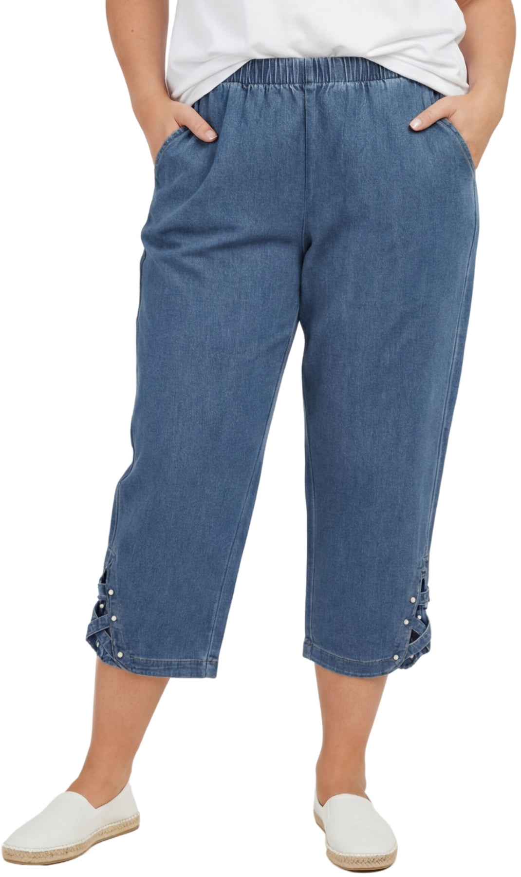 Women’s Lightweight Capris with Studded Hem Detail