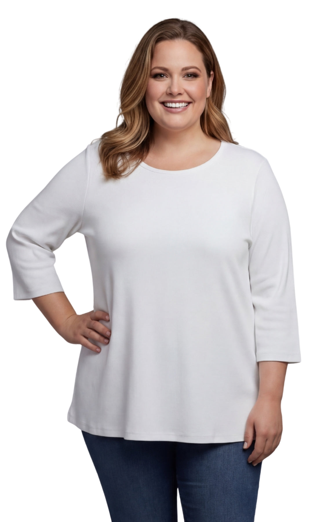 Women's Ribbed 3/4 Sleeve Crew Neck Cotton Top