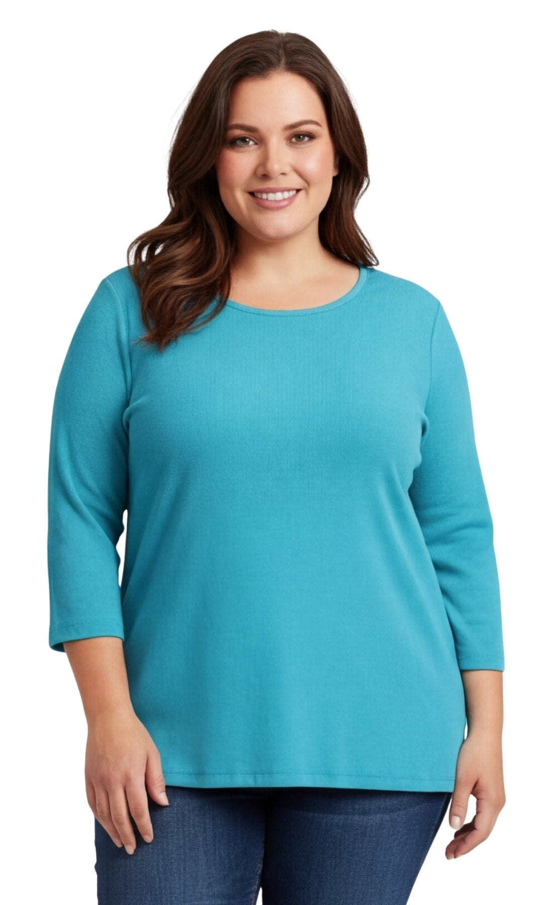 Women's Ribbed 3/4 Sleeve Crew Neck Cotton Top