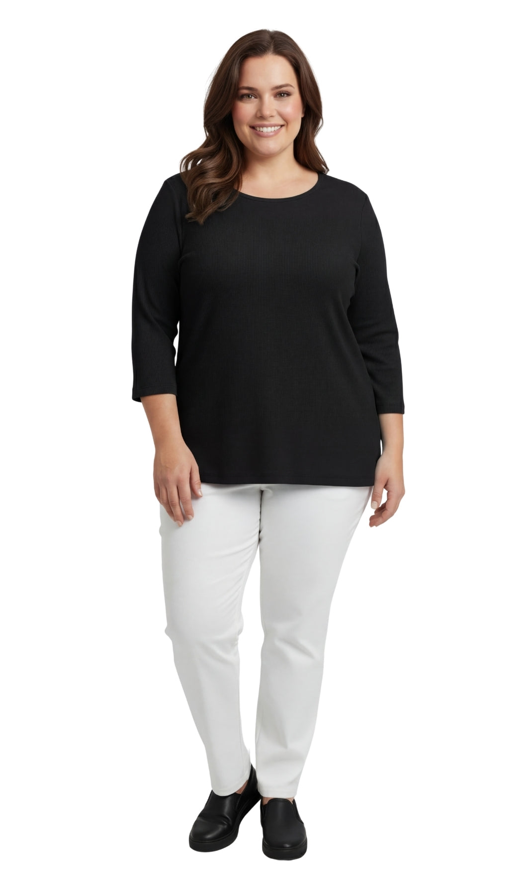 Women's Ribbed 3/4 Sleeve Crew Neck Cotton Top