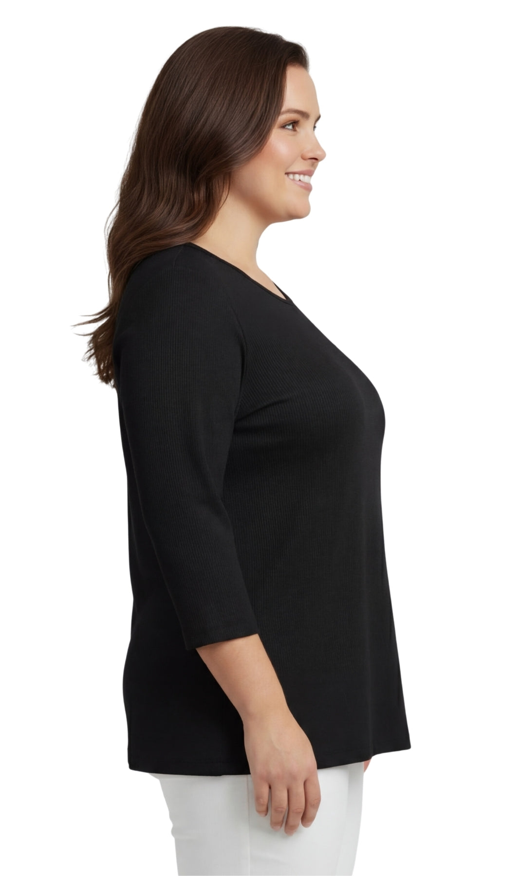 Women's Ribbed 3/4 Sleeve Crew Neck Cotton Top