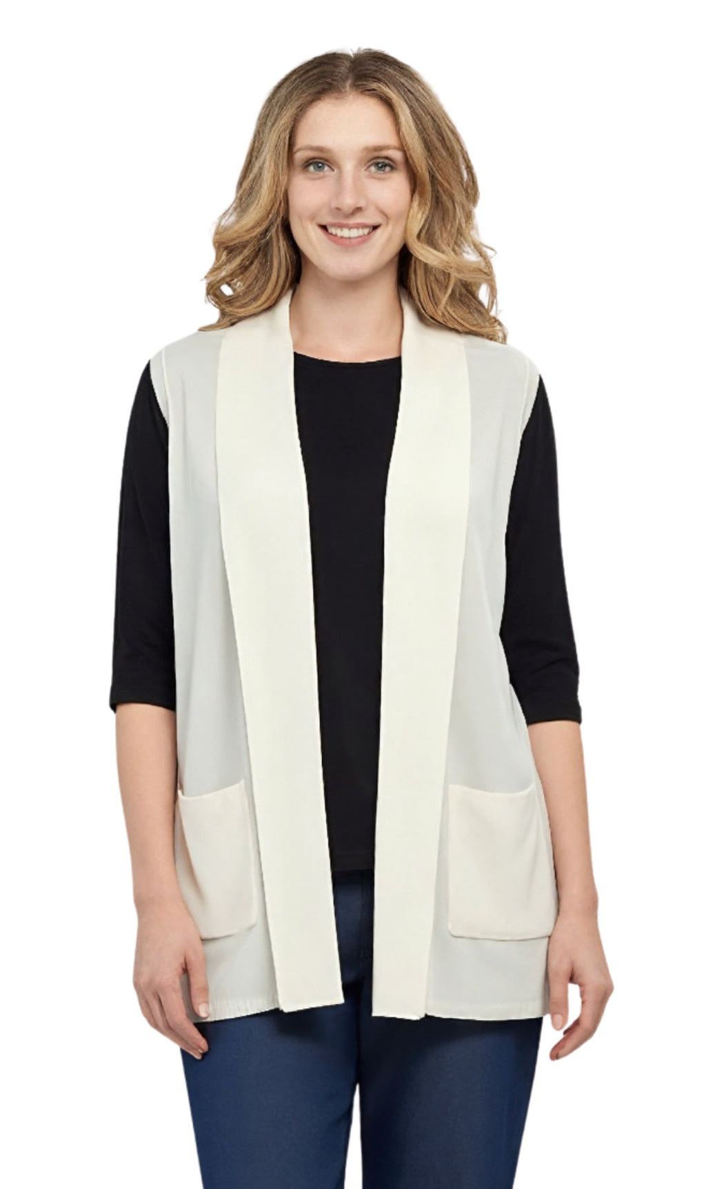 Women's Long Sleeveless Open Front Soft Shawl Collar Vest