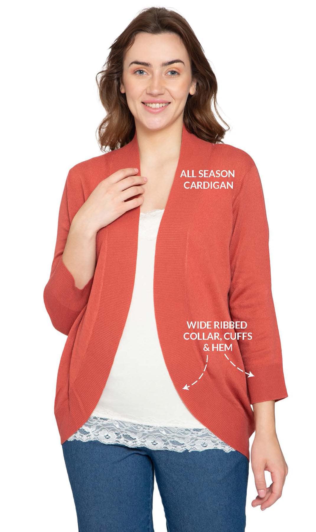 Women's Curved Hem Cardigan - Open Front in Soft Cashmere like Fabric