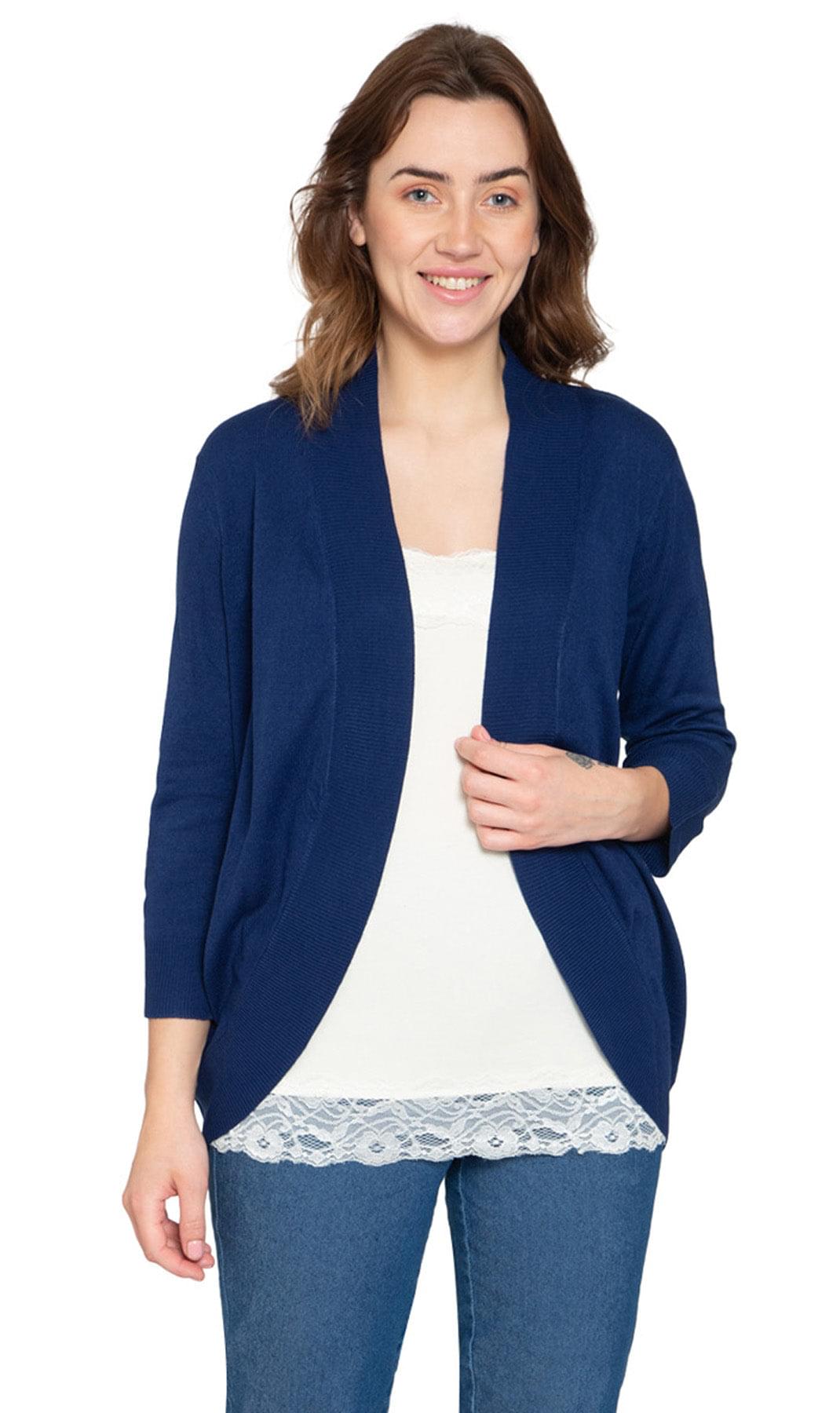 Women's Curved Hem Cardigan - Open Front in Soft Cashmere like Fabric