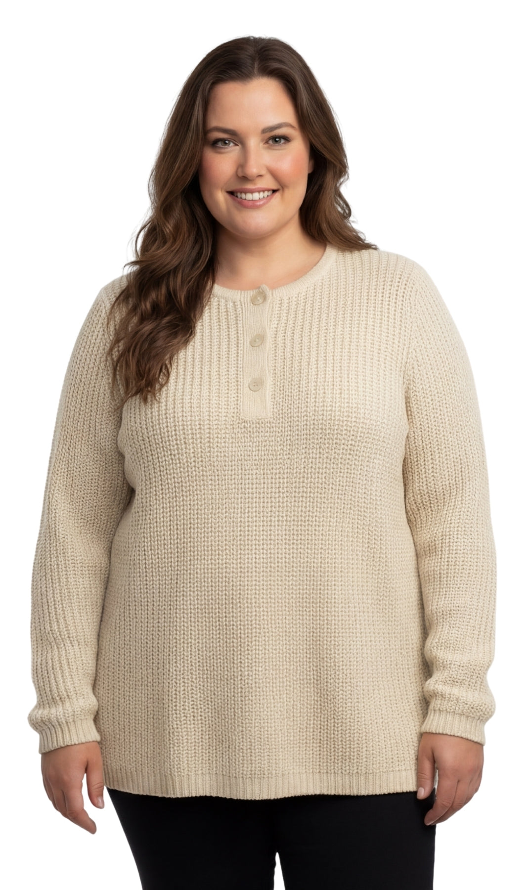 Women's Chic Henley Shaker-Knit Sweater for Women - Casual Long-Sleeve in Durable 100% Acrylic with 3-Button Placket