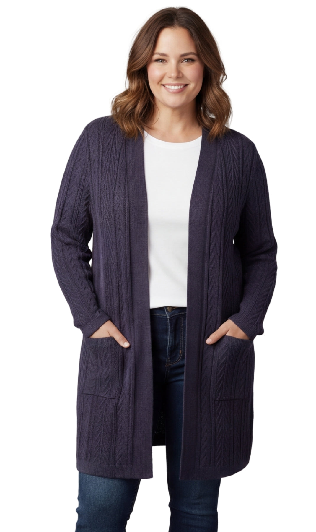 Women's Cable Knit Duster Sweater with Pockets Effortless Longline Cardigan for Everyday Warmth