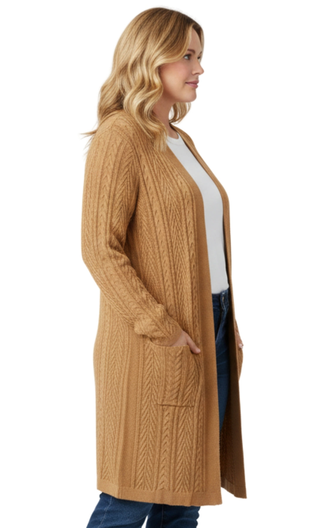 Women's Cable Knit Duster Sweater with Pockets Effortless Longline Cardigan for Everyday Warmth