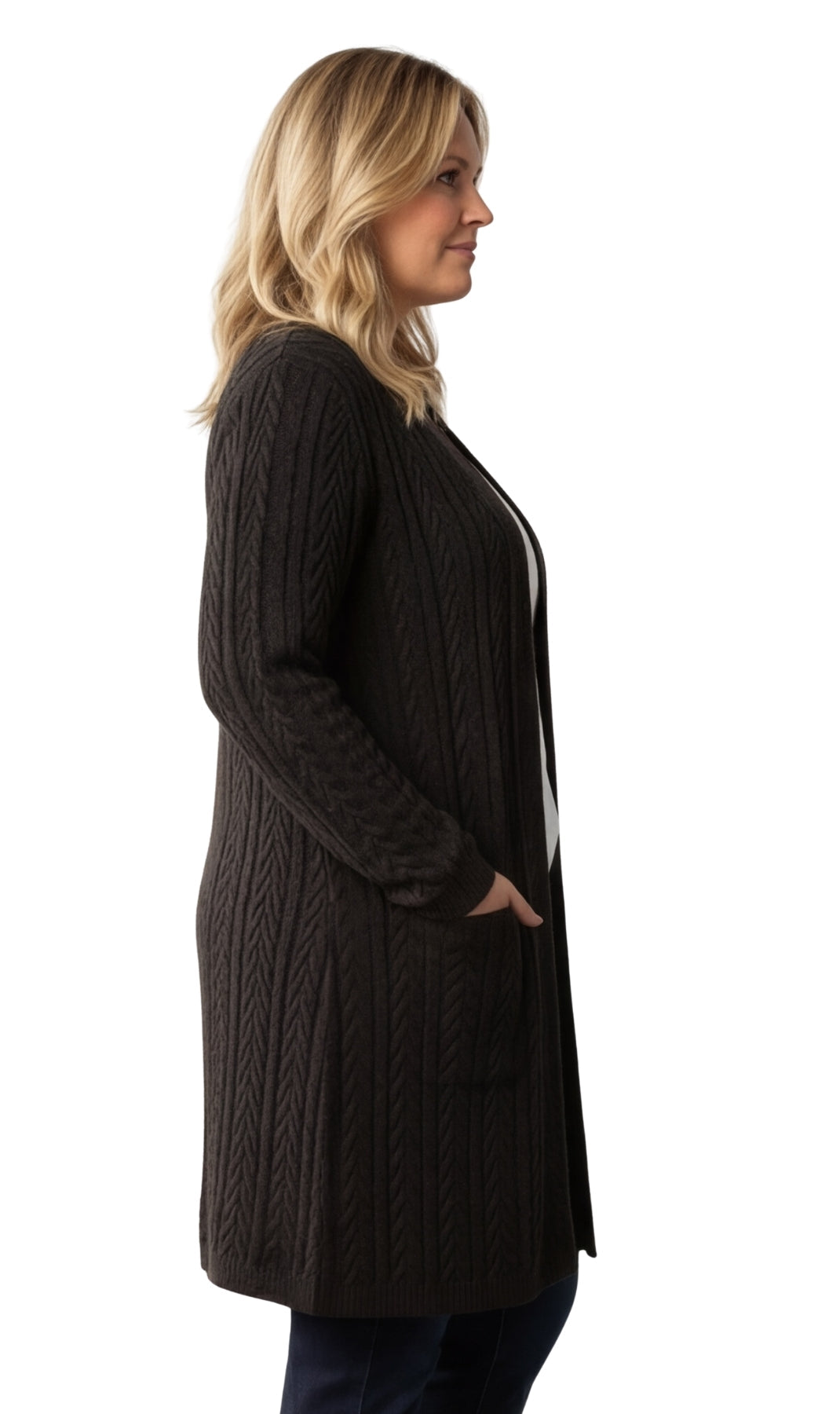 Women's Cable Knit Duster Sweater with Pockets Effortless Longline Cardigan for Everyday Warmth