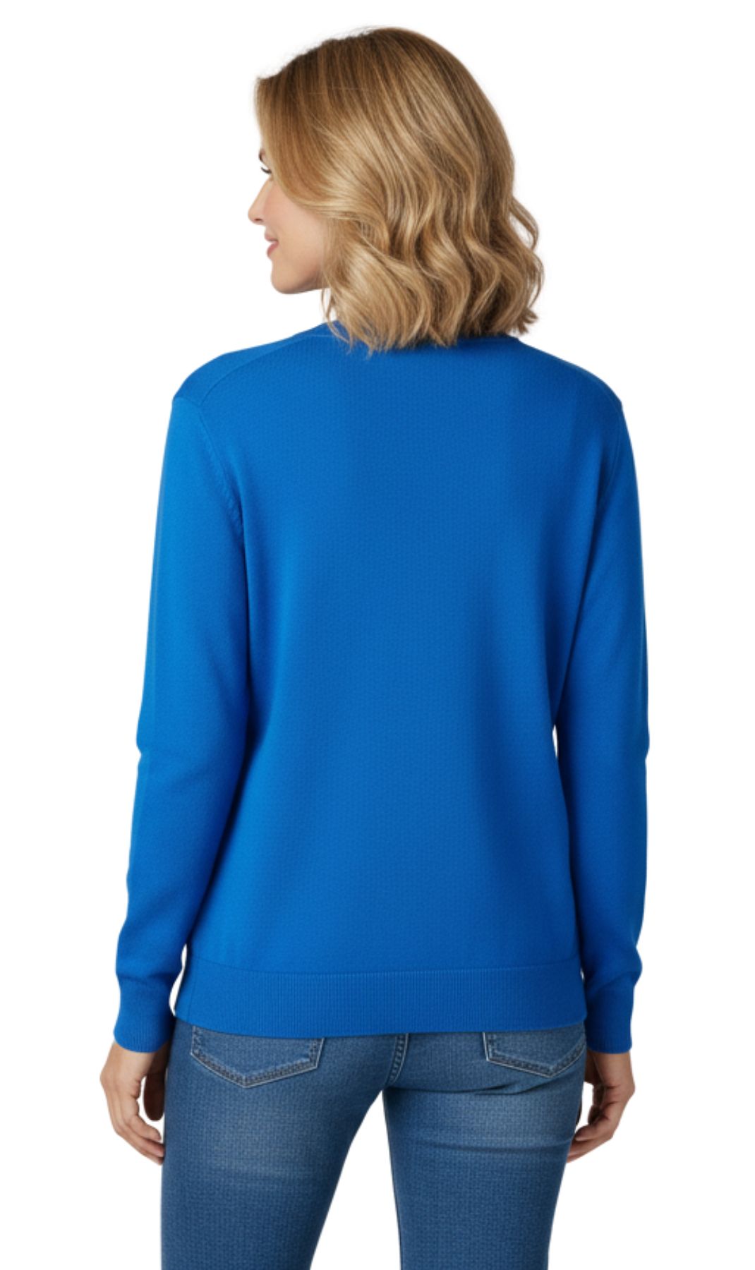 Women's Soft Cotton Button-Up Cardigan Crewneck Sweater Long Sleeves with Front Pockets