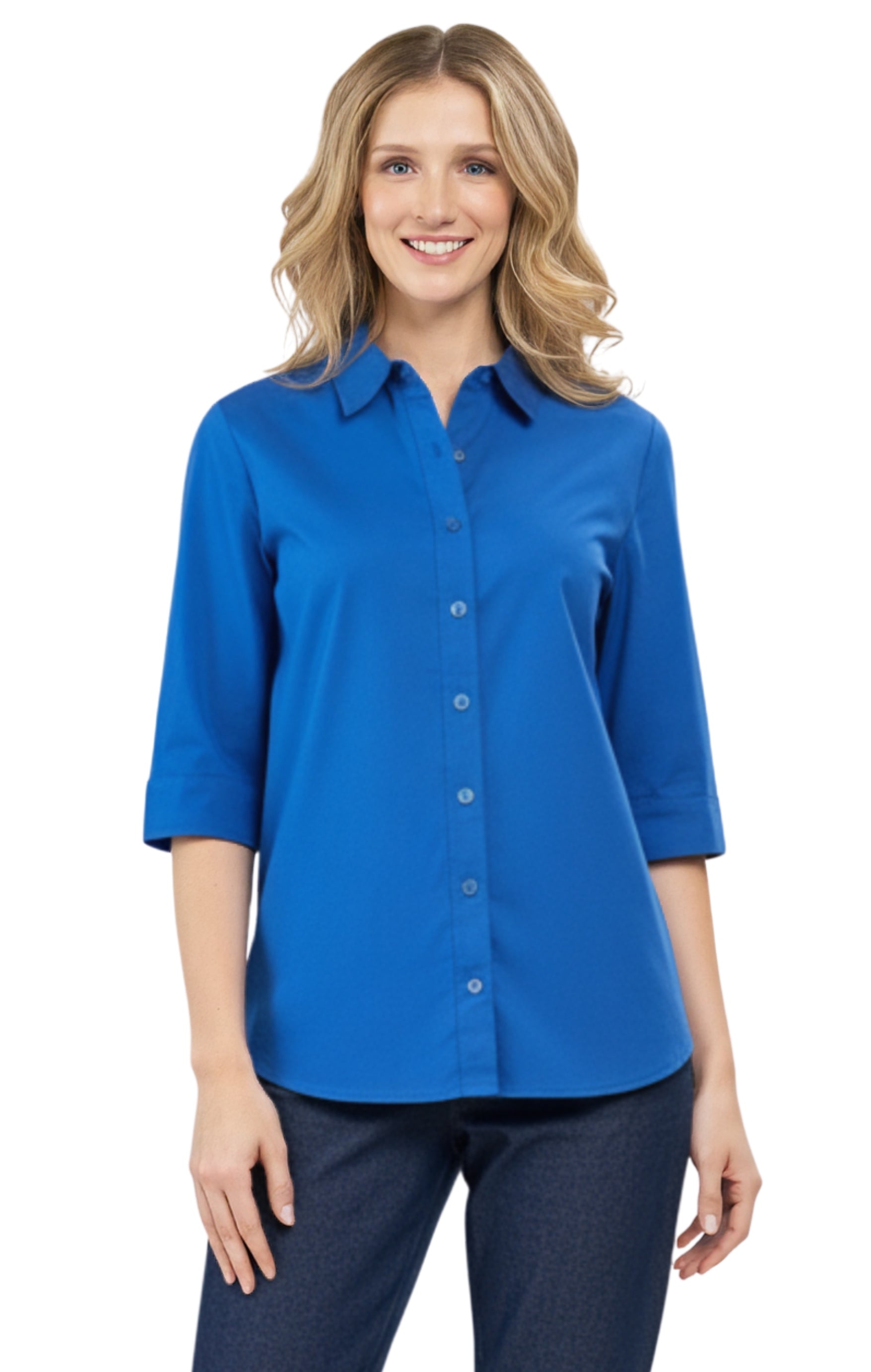 Womens Regular Fit 3/4 Sleeve Button Down Collared Camp Shirt