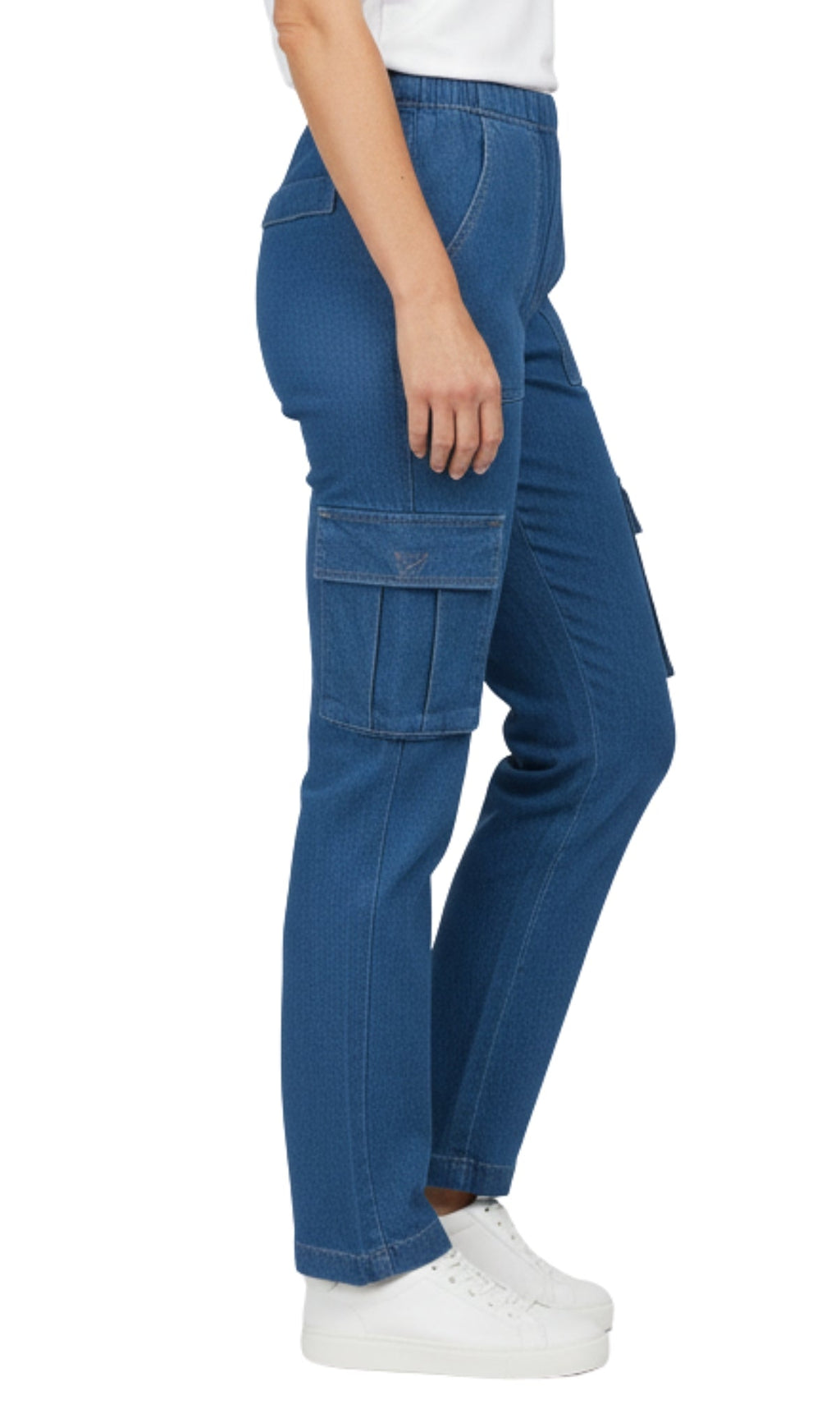 Women's Lightweight Elastic Stretch Waist Casual Denim Pull-on Cargo Pants