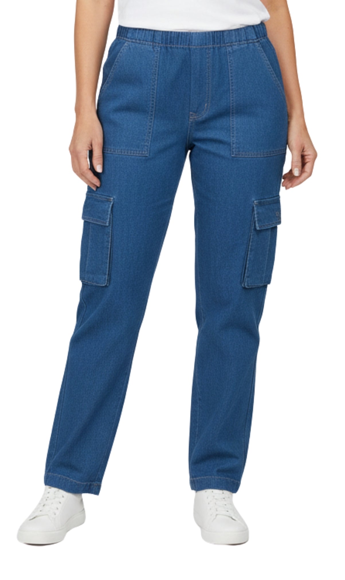 Women's Lightweight Elastic Stretch Waist Casual Denim Pull-on Cargo Pants