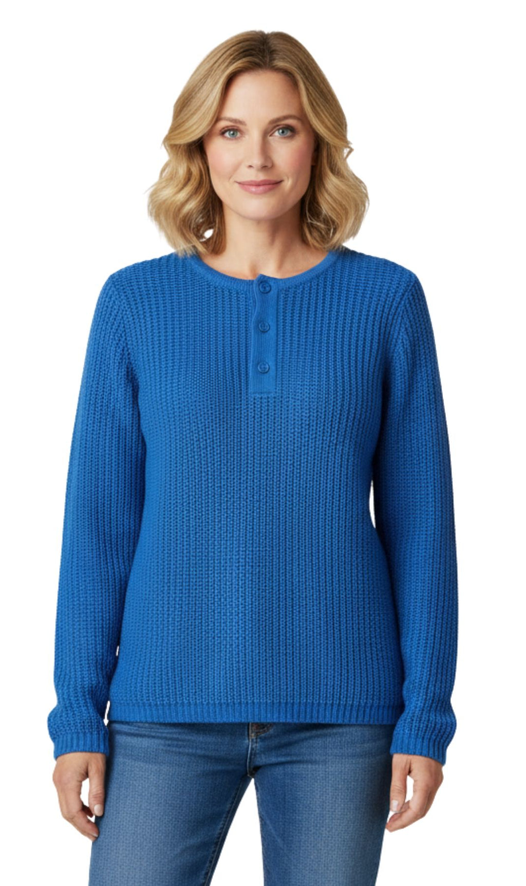Women's Chic Henley Shaker-Knit Sweater for Women - Casual Long-Sleeve in Durable 100% Acrylic with 3-Button Placket