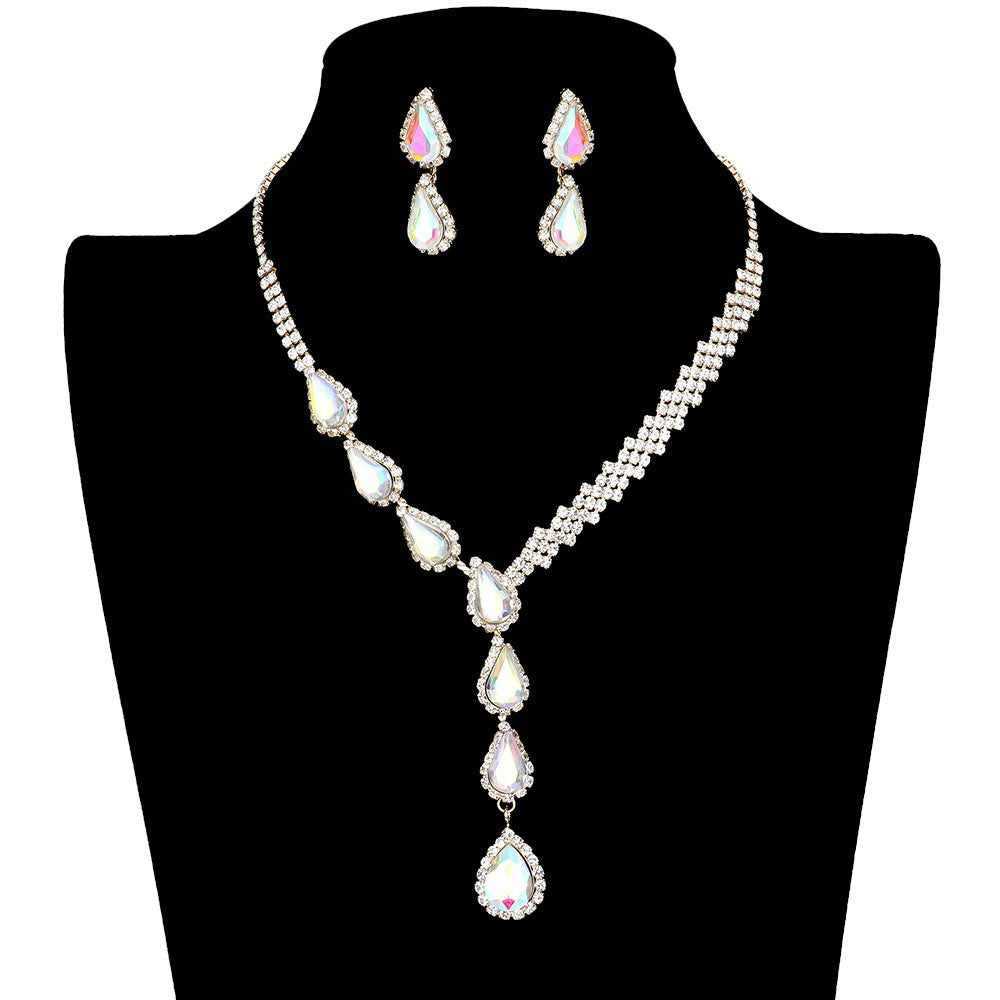 Teardrop Crystal Rhinestone Necklace Earring Set
