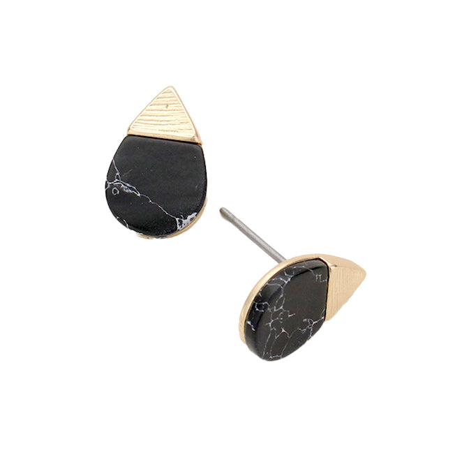 Natural Stone Accented Teardrop Detail Stud Earrings