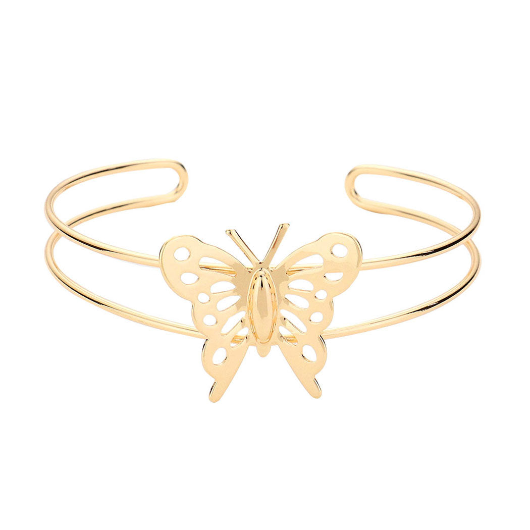 Cut Out Metal Butterfly Accented Cuff Bracelet