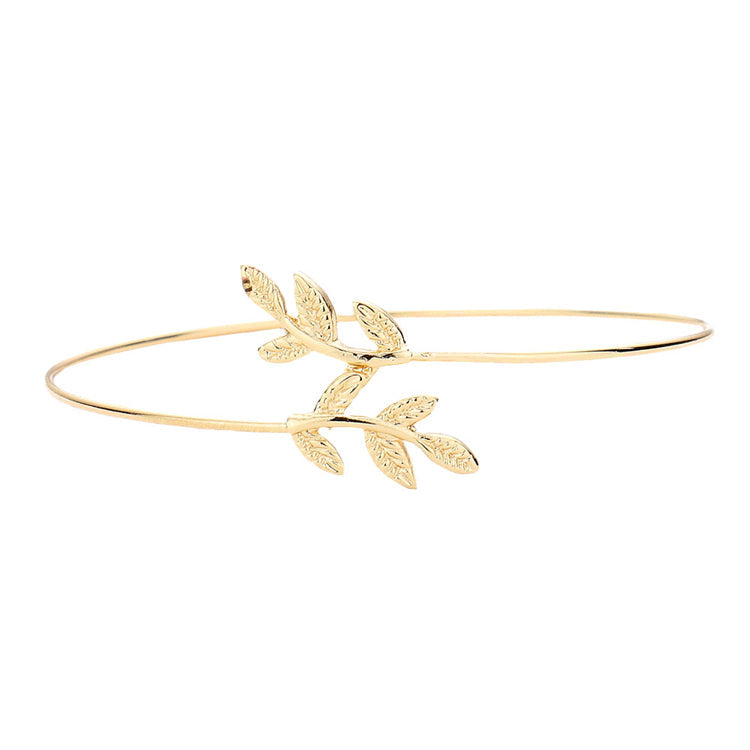 Metal Leaf Accented Cuff Bracelet