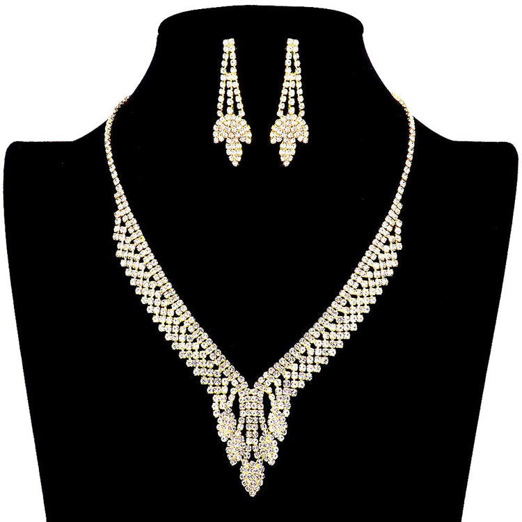 Rhinestone Pave Marquise Accented Necklace Earring Set