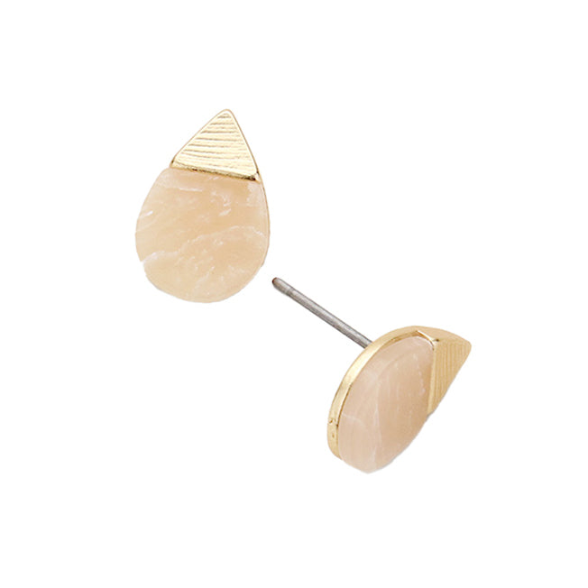 Natural Stone Accented Teardrop Detail Stud Earrings