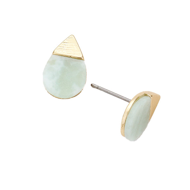 Natural Stone Accented Teardrop Detail Stud Earrings