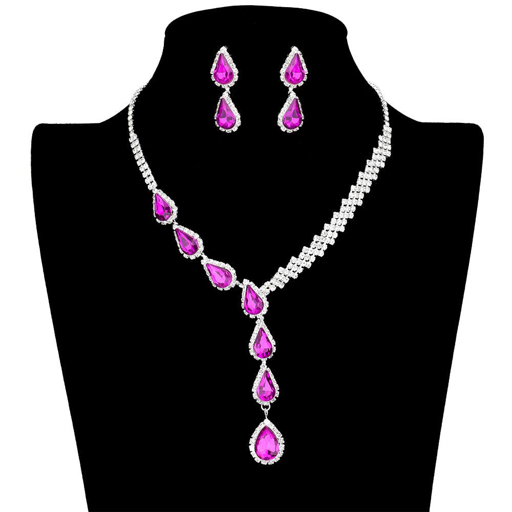 Teardrop Crystal Rhinestone Necklace Earring Set