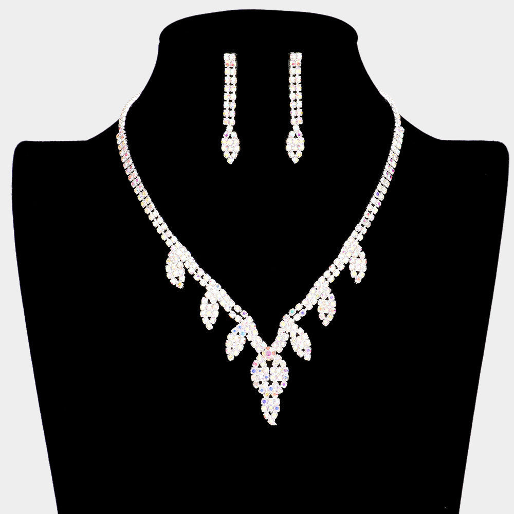 Rhinestone Pave Marquise Accented Necklace Earring Set