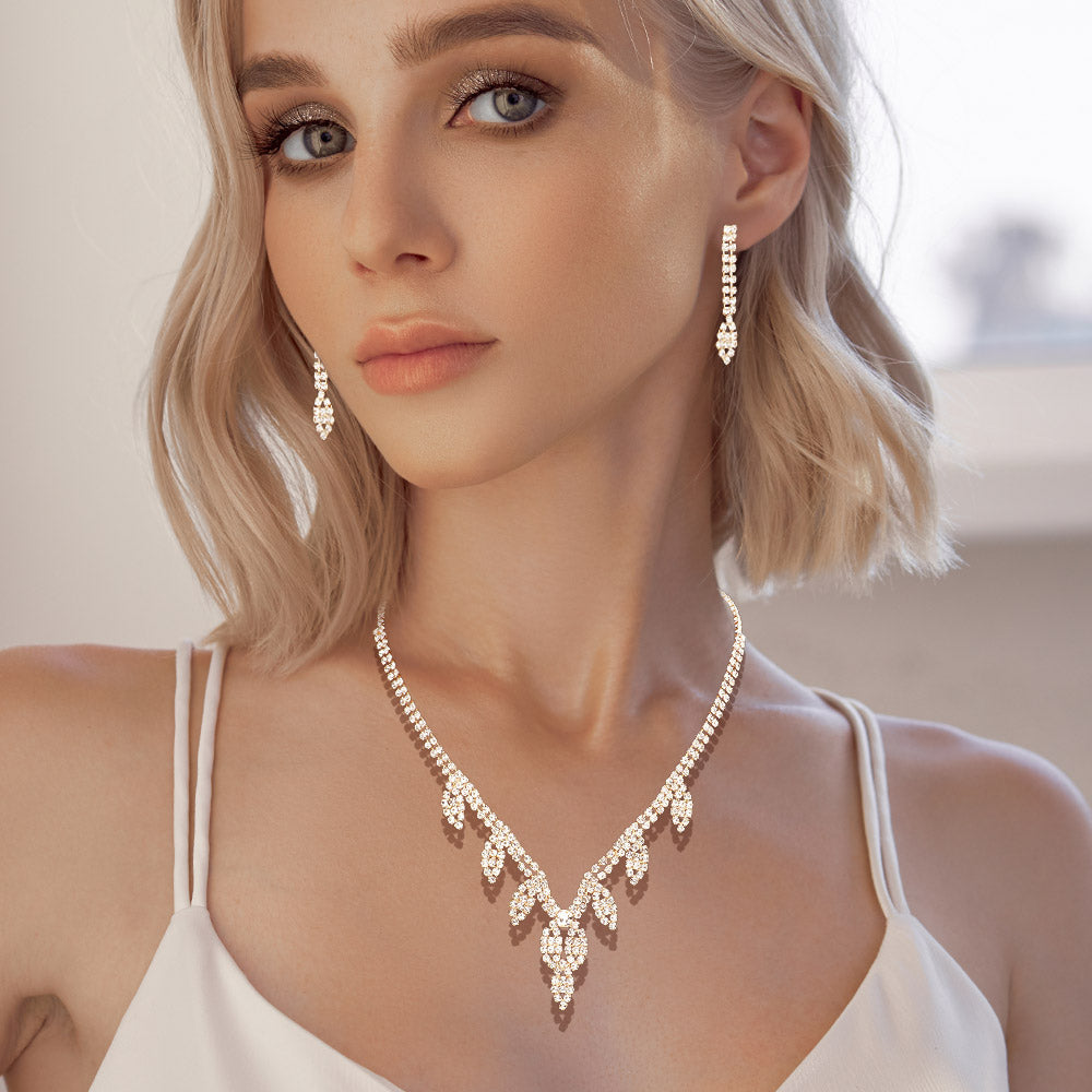 Rhinestone Pave Marquise Accented Necklace Earring Set