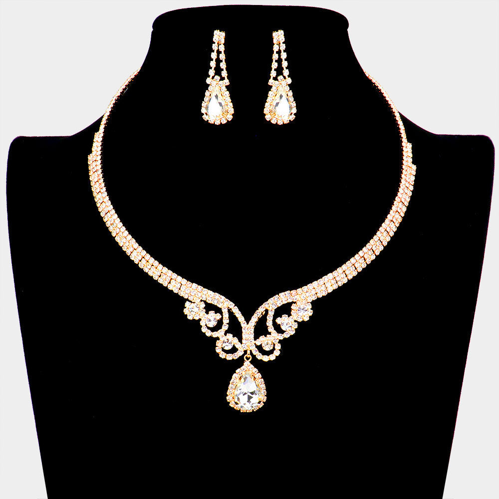 Teardrop Accented Rhinestone Necklace
