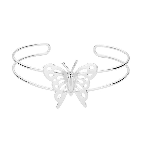 Cut Out Metal Butterfly Accented Cuff Bracelet