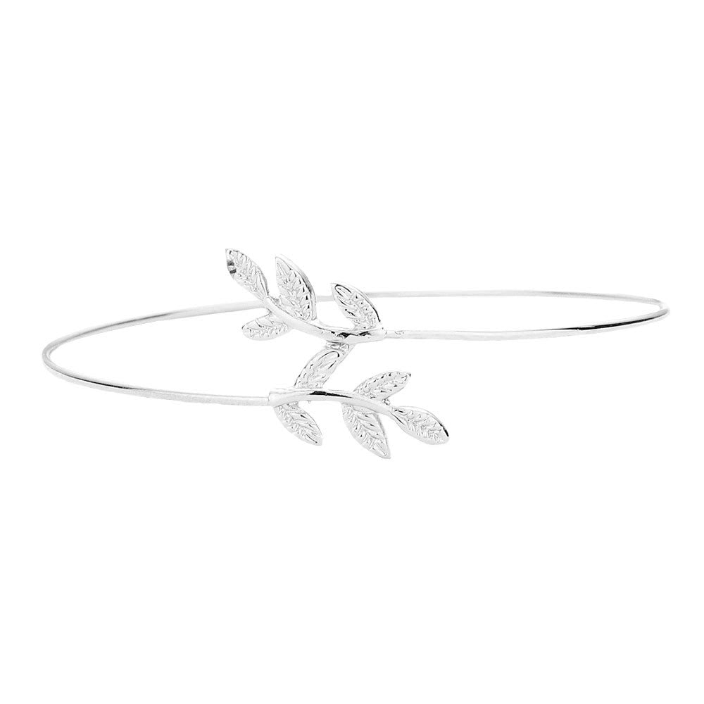 Metal Leaf Accented Cuff Bracelet