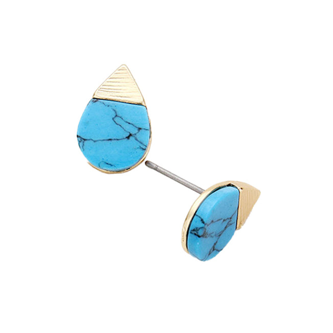Natural Stone Accented Teardrop Detail Stud Earrings