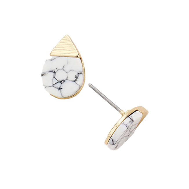 Natural Stone Accented Teardrop Detail Stud Earrings