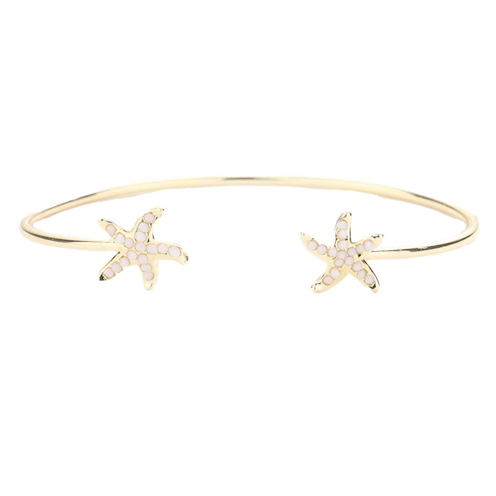 Seed Beaded Embellished Starfish Detail Cuff Bracelet