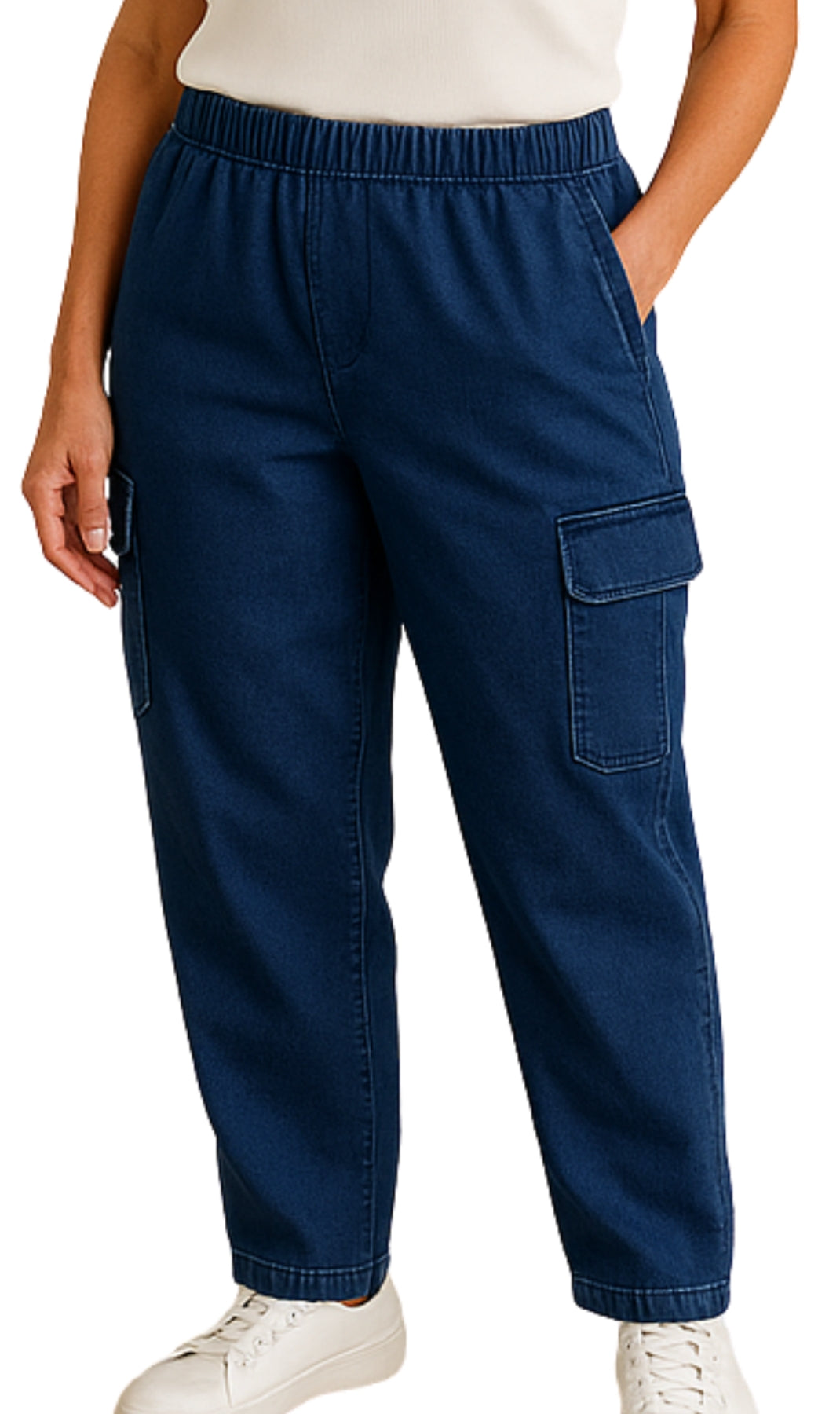 Women's Lightweight Elastic Stretch Waist Casual Denim Pull-on Cargo Pants