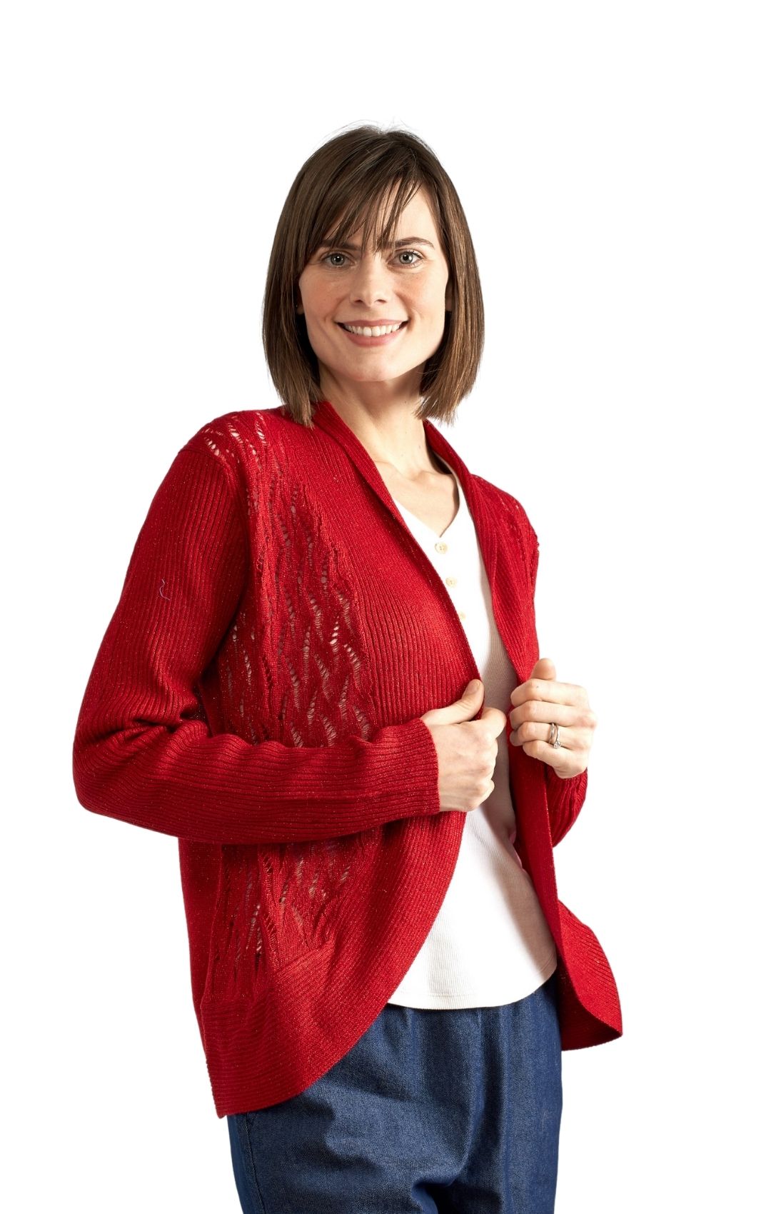 Women's Open Front Glitter Shrug in Soft Acryllic