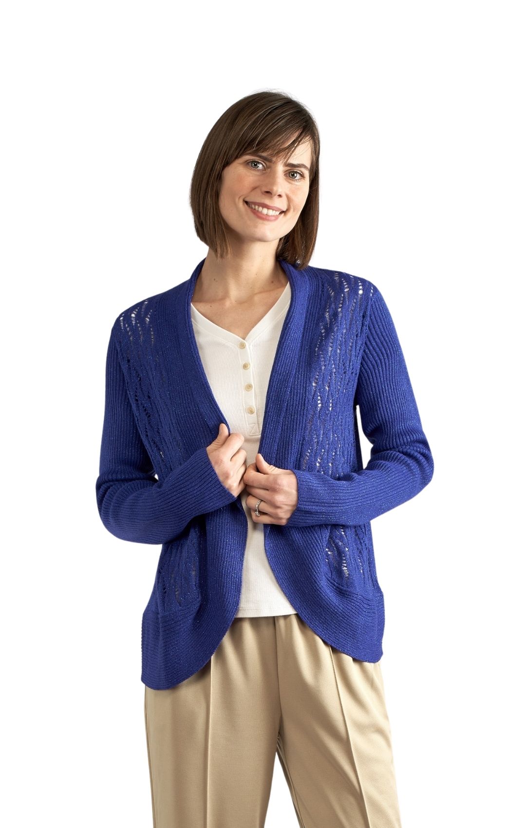 Women's Open Front Glitter Shrug in Soft Acryllic