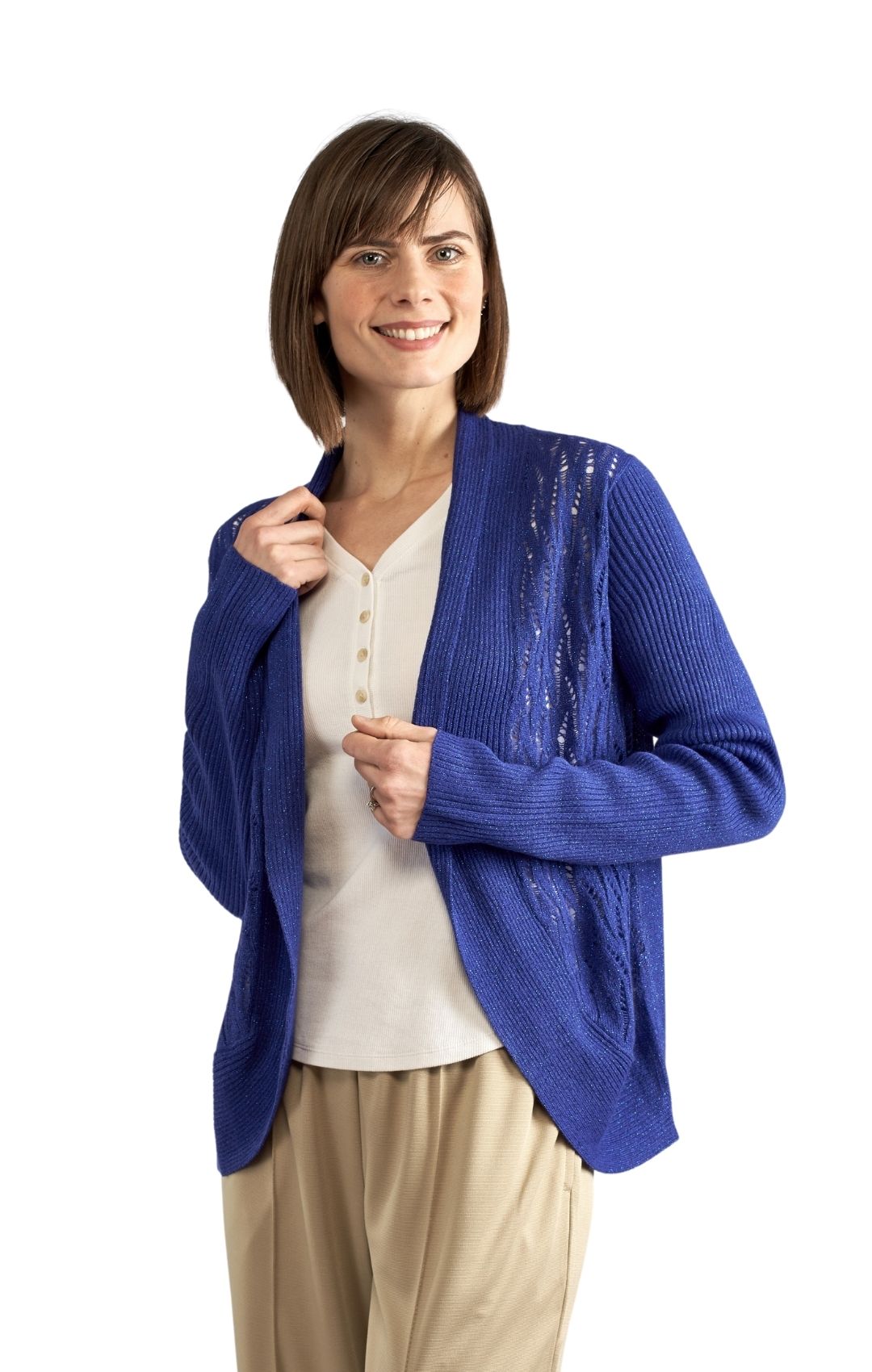 Women's Open Front Glitter Shrug in Soft Acryllic