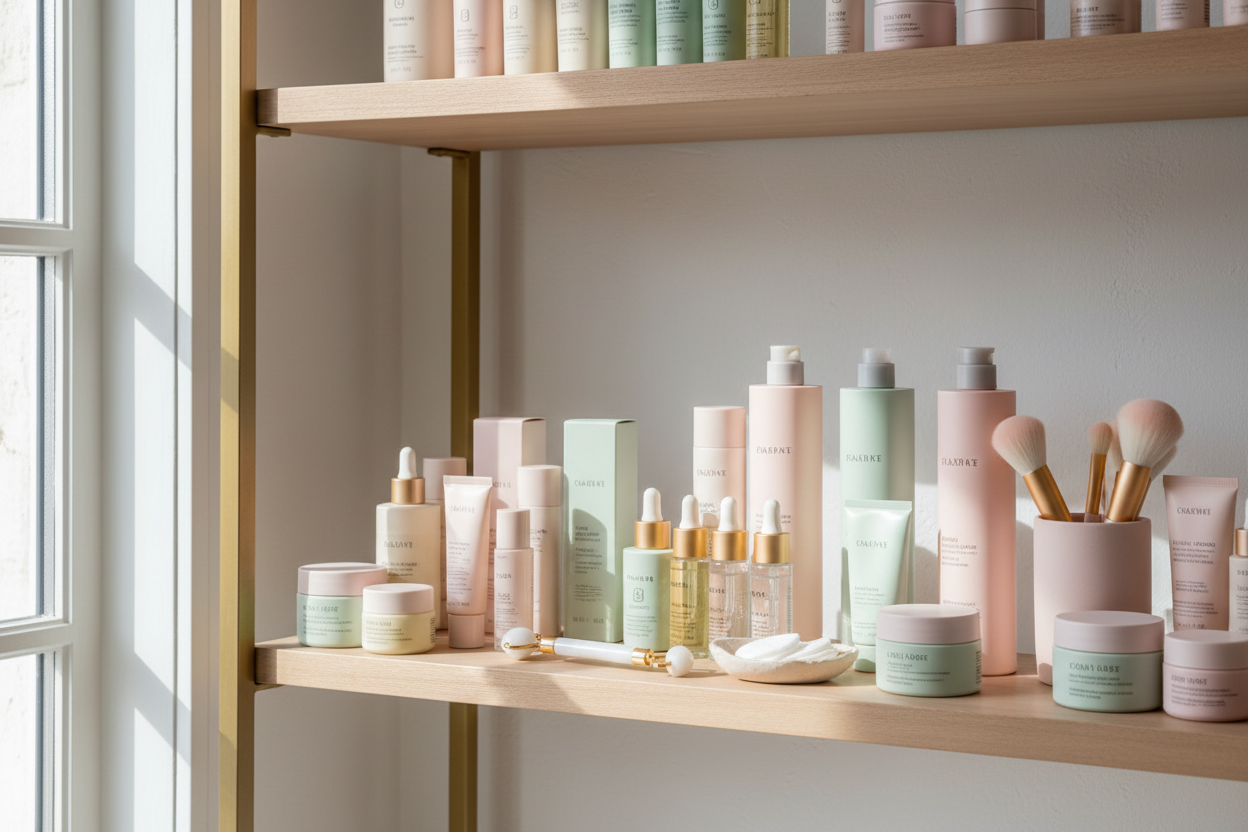 beauty products on a shelf