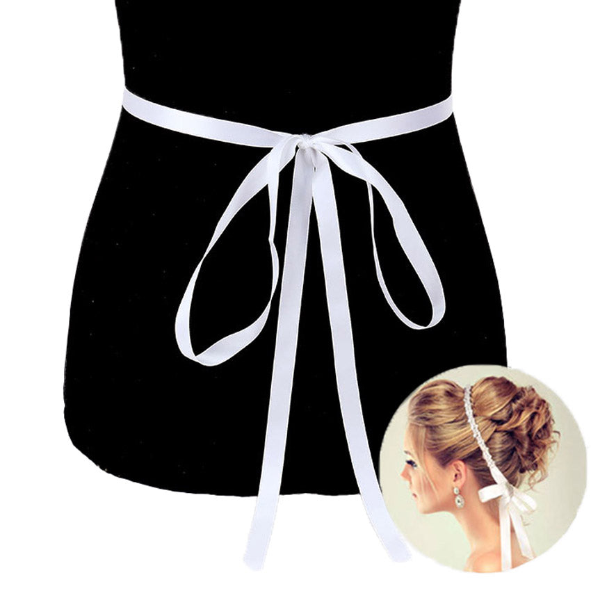 Rhinestone Sash Ribbon Bridal Wedding Belt Headband