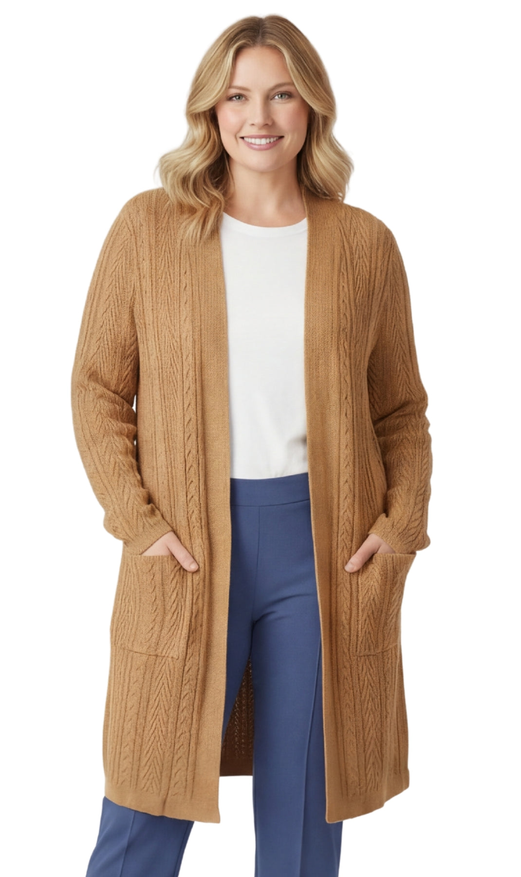 Women's Cable Knit Duster Sweater with Pockets Effortless Longline Cardigan for Everyday Warmth